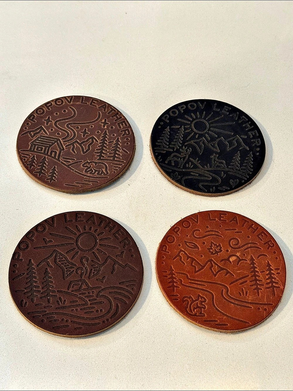 Leather Coasters 4 Pack - 4 Seasons Brown & Black